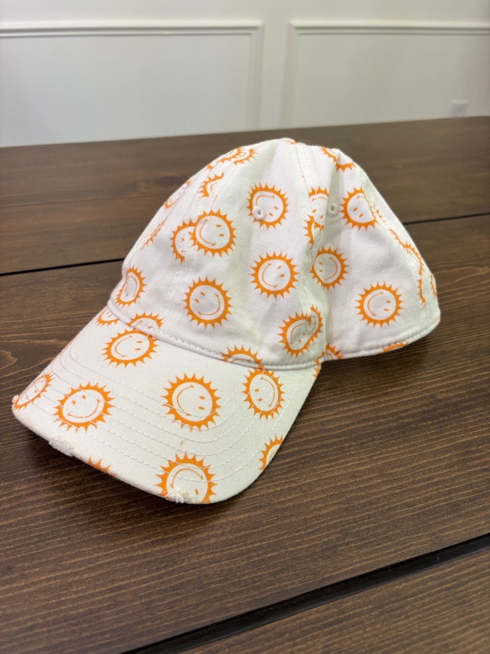 Aerie Baseball Hat White with Orange Smiling Suns One Size